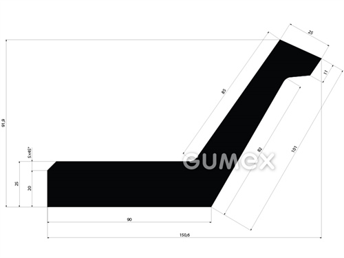 "L" Gummiprofil für Wasserbauten, 91,9x150,6mm, 70°ShA, EPDM, -40°C/+100°C, schwarz, 